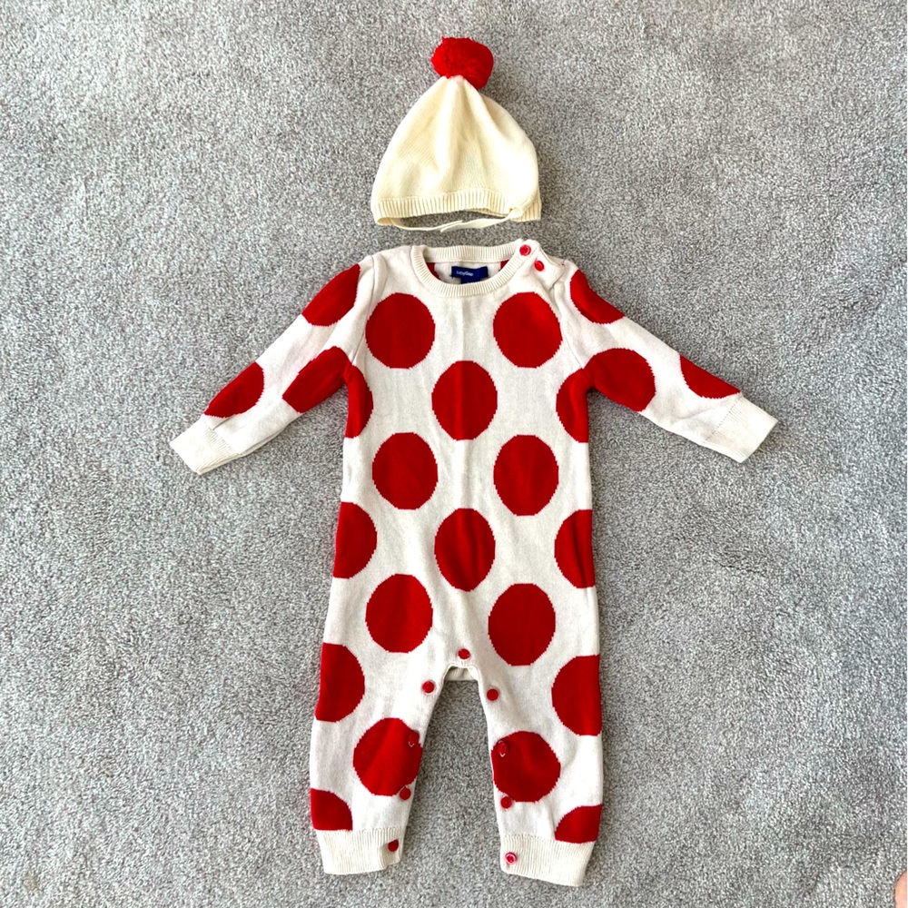 Baby Gap Red Polka Dot Sweater Outfit with Matching Hat